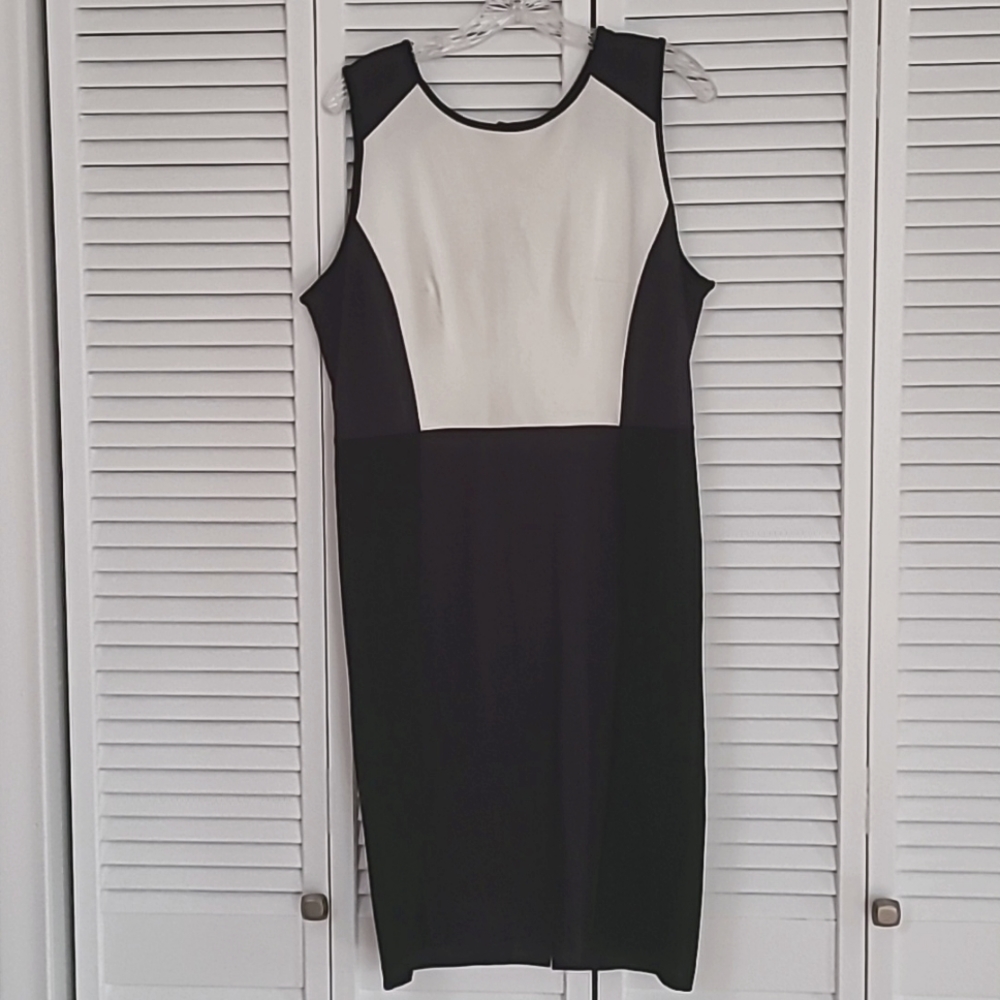 Harve Benard color block dress size L, cream, black and plum/purple
